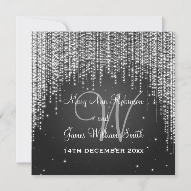 Elegant Wedding Night Dazzle Black Invitation (Front)