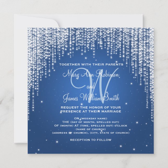 Elegant Wedding Night Dazzle Dark Blue Invitation (Back)