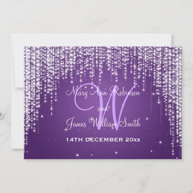 Elegant Wedding Night Dazzle Purple Invitation (Front)