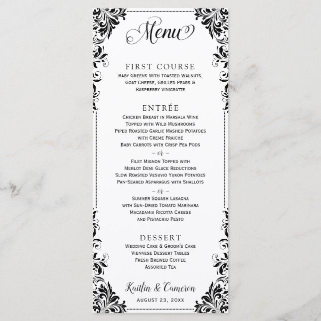 Elegant Wedding or Event Menus (Black) (Front)