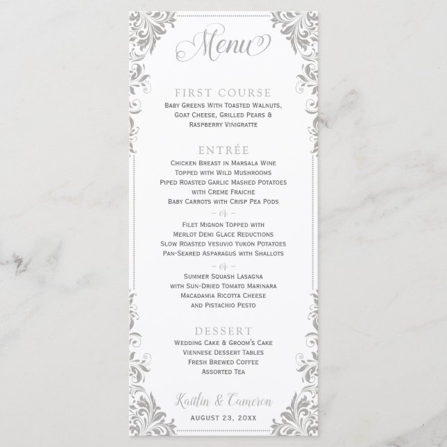 Elegant Wedding or Event Menus (Grey) (Front)