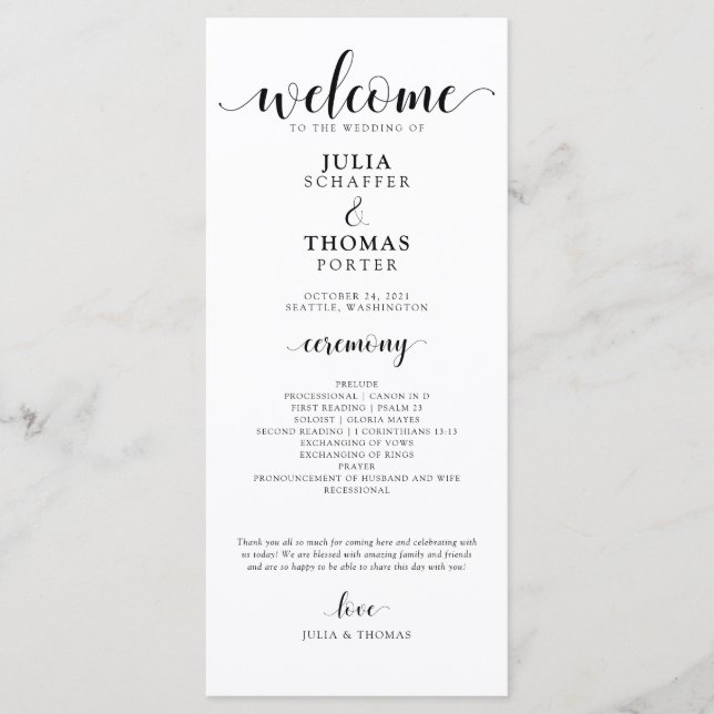 Elegant Wedding Order of Ceremony Program (Front)