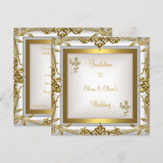 Elegant Wedding Ornate Floral White Gold Invitation