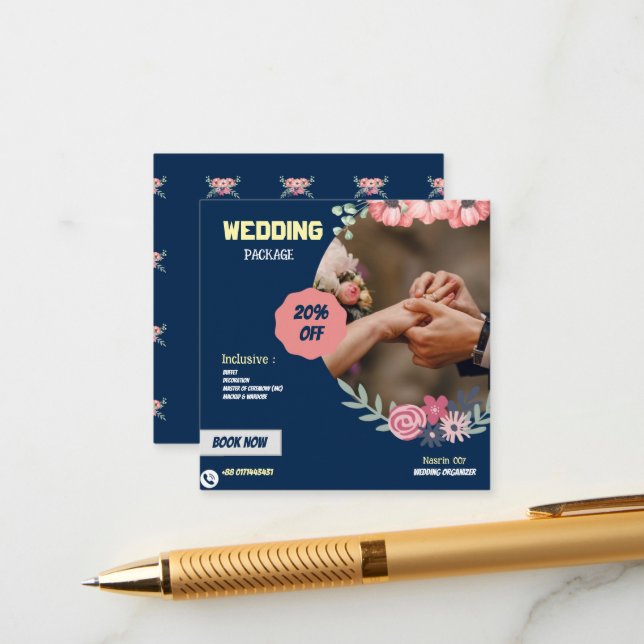 Elegant Wedding Package Promotional Enclosure Card (Front/Back In Situ)