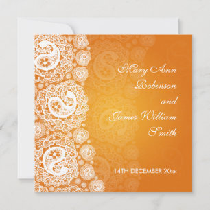 Elegant Wedding Paisley Lace Orange Invitation