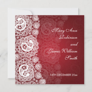 Elegant Wedding Paisley Lace Red Invitation