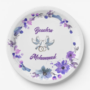 Elegant Wedding Paper Plate with Floral Design – B
