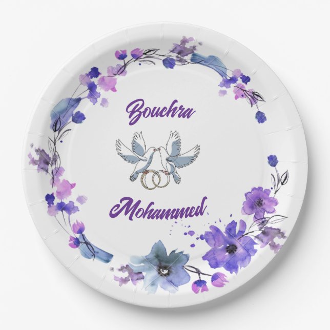 Elegant Wedding Paper Plate with Floral Design – B (Front)