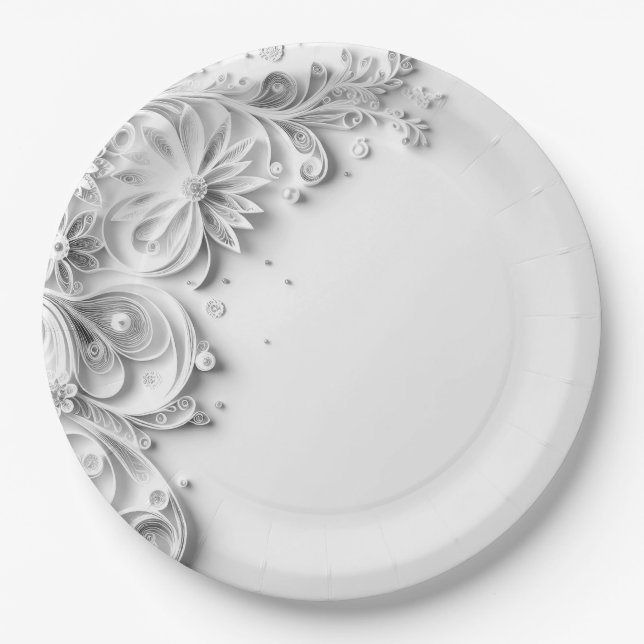 Elegant Wedding Paper Quilling Design Paper Plate (Front)
