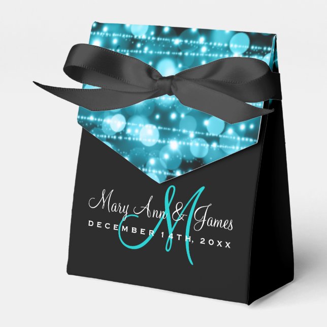 Elegant Wedding Party Sparkles Turquoise Favor Box (Front Side)
