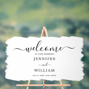 Elegant Wedding Party Welcome Paint White Black Acrylic Sign