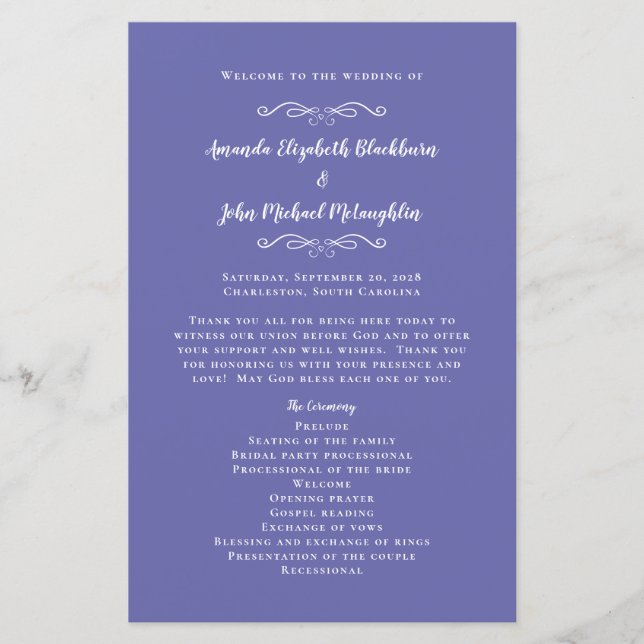 Elegant Wedding Periwinkle Blue Ceremony Program  (Front)