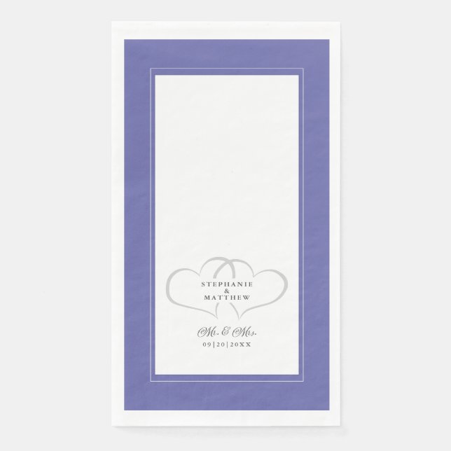 Elegant Wedding Periwinkle Blue Mr & Mrs Hearts Napkin (Front)
