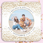 Elegant Wedding Personalized Gold Glitter Photo Square Paper Coaster<br><div class="desc">Add the finishing touch to your wedding with these elegant custom photo wedding coasters . Perfect for your wedding after party and reception, and as wedding favours for your guests. Customize these photo dog wedding coaster with your favourite wedding photo, dog of honours photo, or your newlywed photo with your...</div>