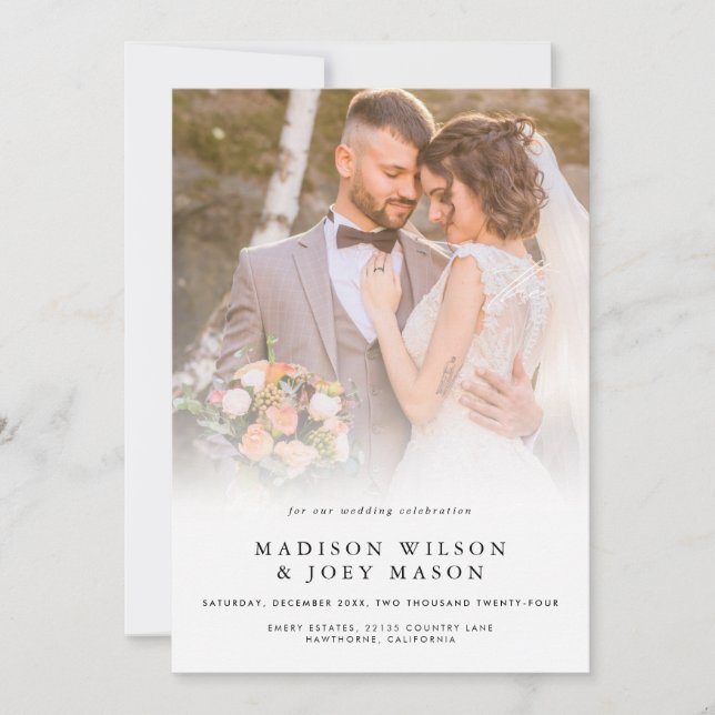 Elegant Wedding  Photo black script Invitation (Front)