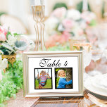 Elegant Wedding Photo Black White Table Number<br><div class="desc">Elegant and unique custom wedding table number cards feature childhood photos of the bride and groom at an age that corresponds with the table number. To customize: type in the table number, click "change" by the default photos to upload your own digital or scanned photos, and add that individual table...</div>