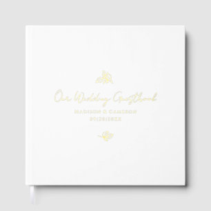 Elegant Wedding Photo Botanical Calligraphy Gold  Guest Book