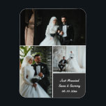 Elegant Wedding Photo Collage With Custom Names Magnet<br><div class="desc">Celebrate your special day with this elegant and fully customizable wedding photo magnet. Featuring a beautiful 3-photo collage layout and editable text for names, wedding date, and message, this keepsake magnet makes the perfect wedding favour, thank you gift, or memento for guests and family. Personalize it in seconds: - add...</div>
