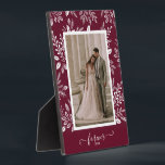 Elegant Wedding Photo Frameless Picture Easel Plaque<br><div class="desc">A tabletop plaque with a built-in easel features your favourite photo surrounded with a beautiful border of white foliage, dots and berries on a burgundy background. CHANGE the background colour to MATCH your photo. CHANGE the FOREVER text to anything - TIP: put your text between the two squares to retain...</div>