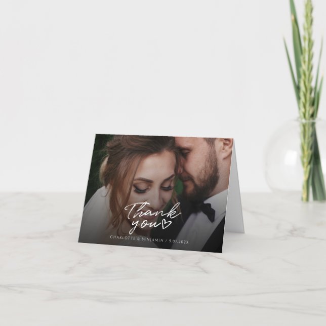 Elegant Wedding Photo Hand-Lettered Thank You (Front)