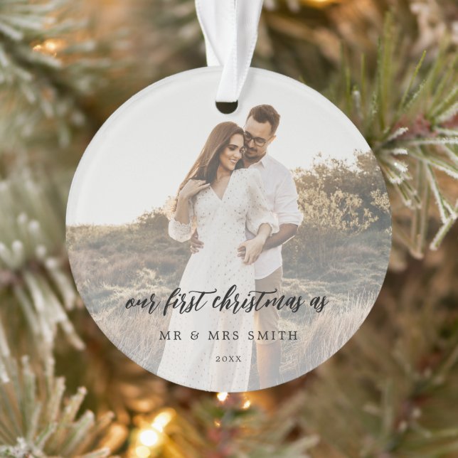Elegant Wedding Photo Newlyweds Ornament (Tree)