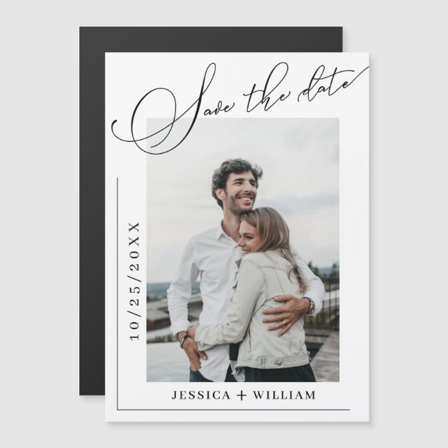 Elegant Wedding PHOTO Save the Date Magnetic Card (Front/Back)