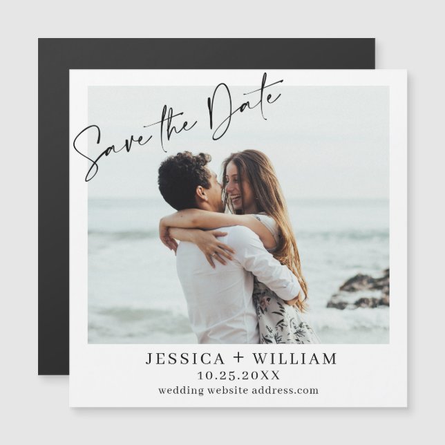 Elegant Wedding PHOTO Save the Date Magnetic Card (Front/Back)