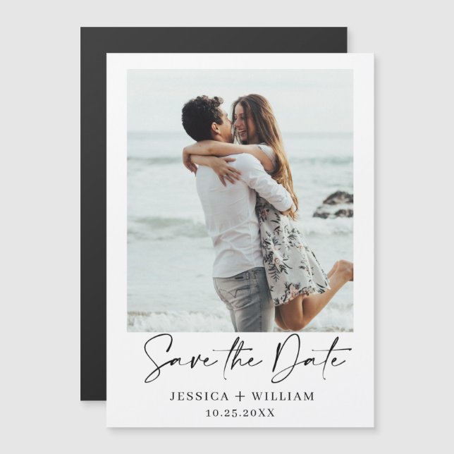 Elegant Wedding PHOTO Save the Date Magnetic Card (Front/Back)