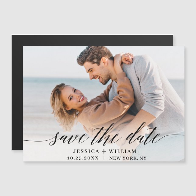Elegant Wedding PHOTO Save the Date Magnetic Card (Front/Back)