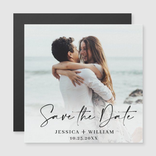 Elegant Wedding PHOTO Save the Date Magnetic Card (Front/Back)