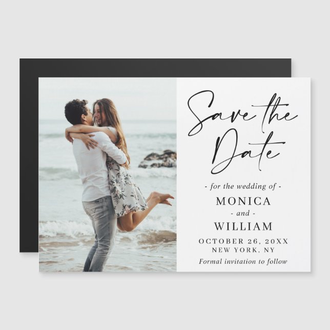 Elegant Wedding PHOTO Save the Date Magnetic Card  (Front/Back)