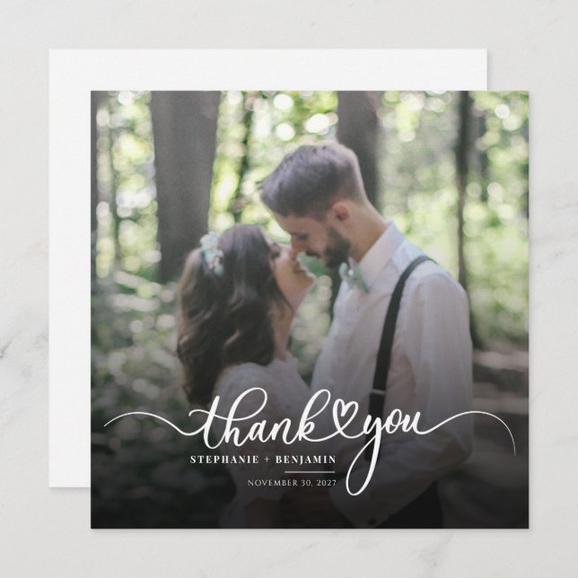 Elegant Wedding Photo Script Thank You Card (Front/Back)