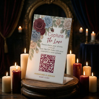 Elegant Wedding Photo Sharing With QR Code  Pedestal Sign