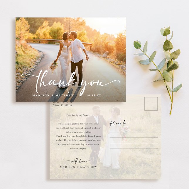Elegant Wedding Photo Thank You Postcard (Creator Uploaded)
