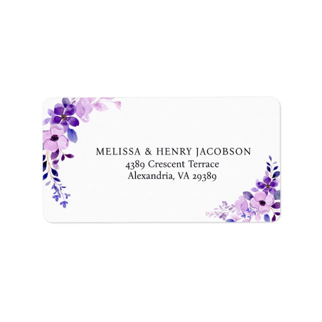 Elegant Wedding Pink Blue Purple Address Label (Front)