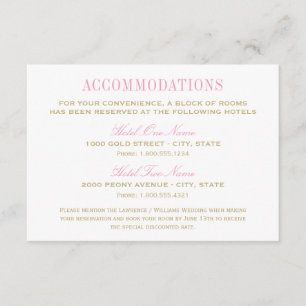 Elegant Wedding Pink Gold Accommodations Enclosure Card