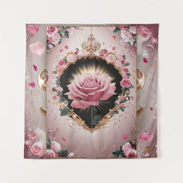 Elegant Wedding Pink Rose Mural #2 Tapestry (Front)