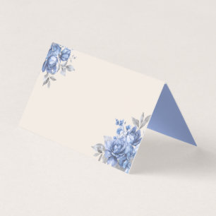 Elegant Wedding Place Card Dusty Blue Floral Blank