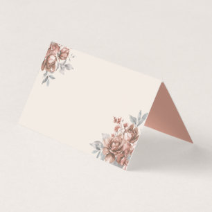 Elegant Wedding Place Card Rose Gold Floral Blank