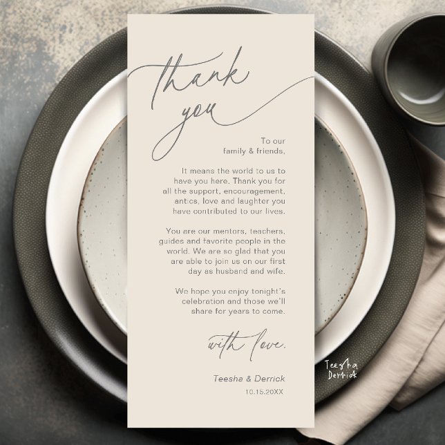 Elegant Wedding Place Setting Thank You Card (Elegant Wedding Place Setting Thank You Card in Cream and Grey)