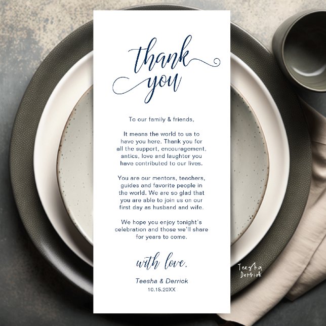 Elegant Wedding Place Setting Thank You Card (Elegant Wedding Place Setting Thank You Card in Navy Blue)