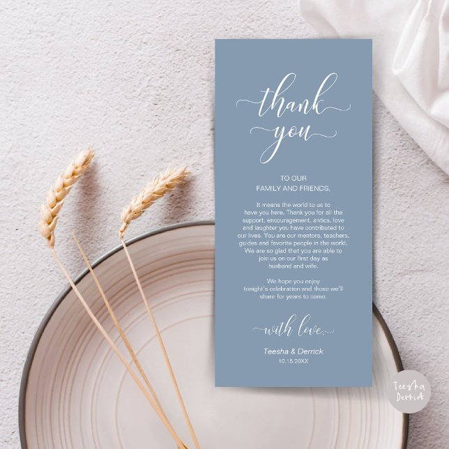 Elegant Wedding Place Setting Thank You Card (Wedding Dinner Place Setting Thank You Card, in Modern Classy, Dusty Blue)