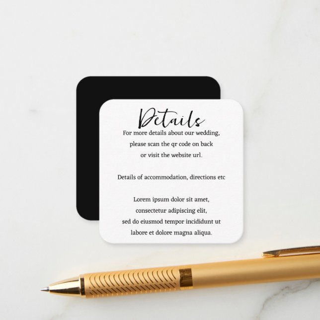Elegant Wedding Plain Simple QR Code Enclosure Card (Front/Back In Situ)