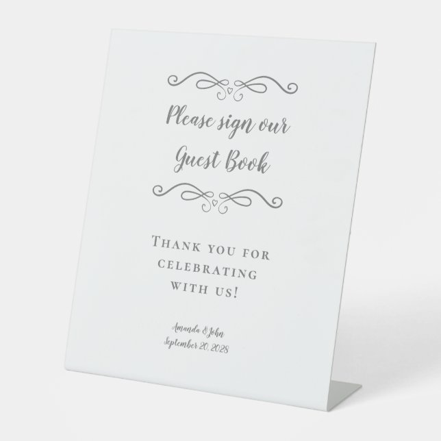Elegant Wedding Please Sign Our Guest Book Grey (Front)