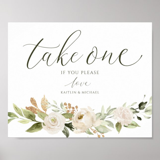 Elegant Wedding Please Take One Sign Foliage White (Front)