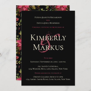 Elegant Wedding Poinsettia Monogram Claret Red Invitation