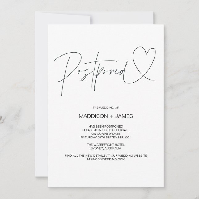 Elegant Wedding Postponed Notes Change the Date Invitation (Front)