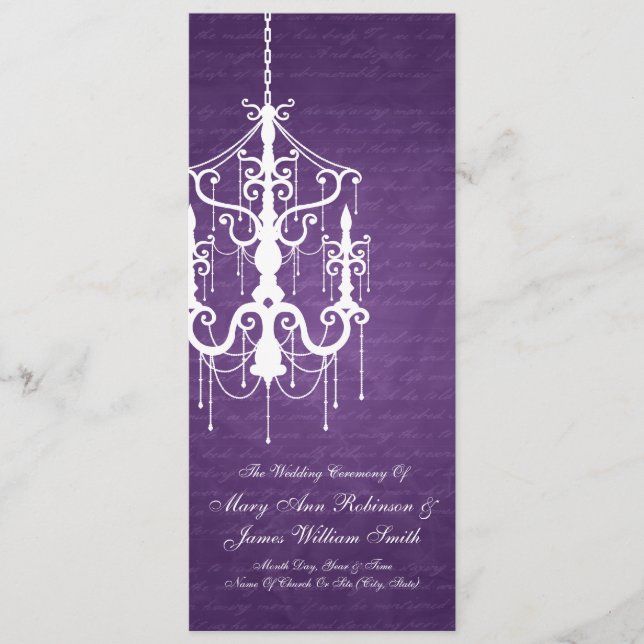 Elegant Wedding Program Chandelier Purple (Front)