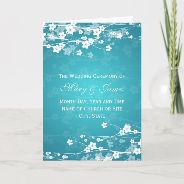 Elegant Wedding Program Cherry Blossom Blue (Front)