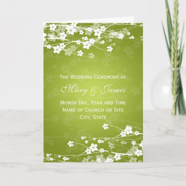 Elegant Wedding Program Cherry Blossom Lime Green (Front)